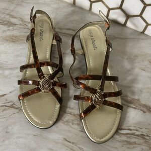 Easy Street Brown Sandals with Crisscross Straps